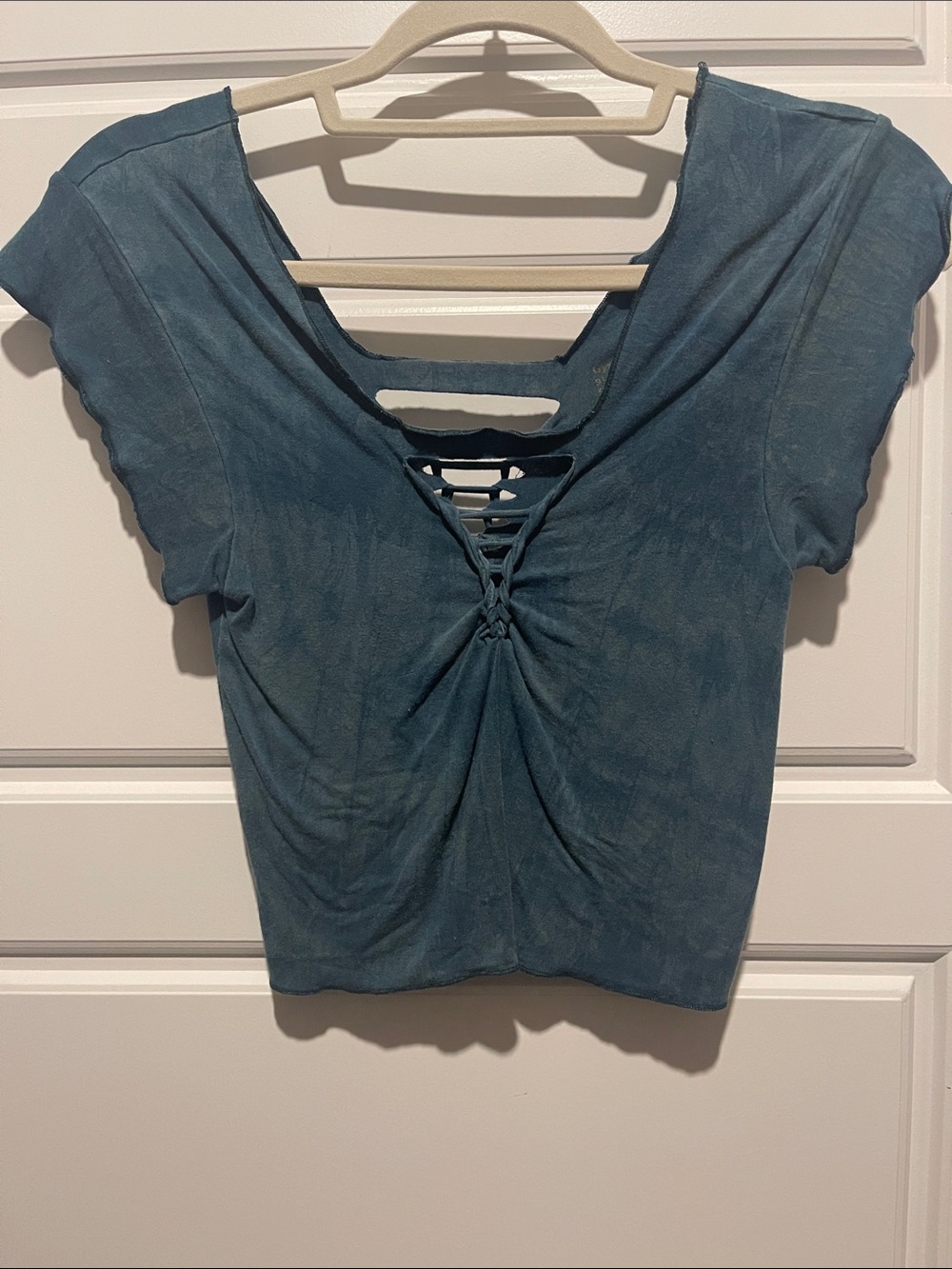 Women's Teal Lace-Up Front Crop Top
